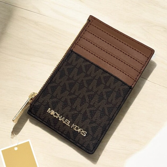Michael Kors Medium Logo Card Case Wallet Brown Signature - Picture 1 of 5